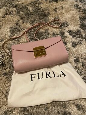 Furla Blush Pink Leather Crossbody with Gold Tone Lock
